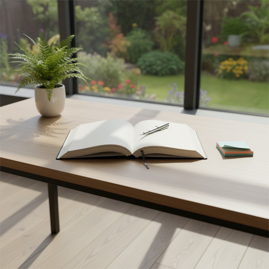 A lightly wooded garden full of color viewed through a French-style window, with a short, solid edge, and composed of two ...